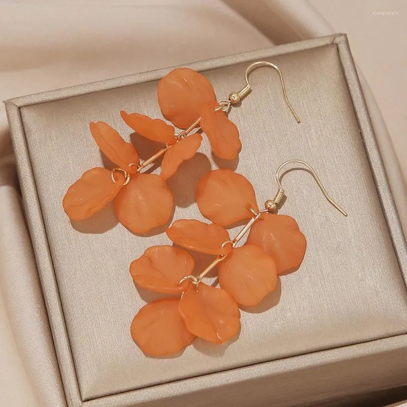 Boucles d'oreilles à tige Style de vacances d'été personnalité exagérée longue feuille pendentif pour femmes filles Orange vert feuilles blanches