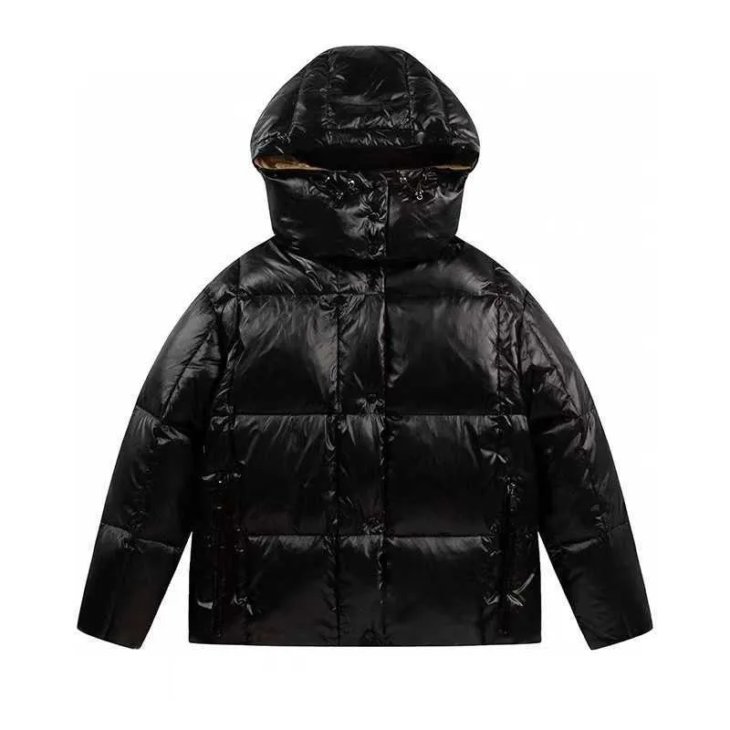 Autumn winter women fenis bright face waist hooded ski suit, classic top version of down jacket for women.