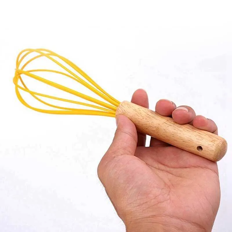 New Manual Egg Beater Wooden Handle Silicone Mixer Egg Beaters Whisk Kitchen Gadgets Egg Cream Stirring Kitchen Baking Pastry Tools