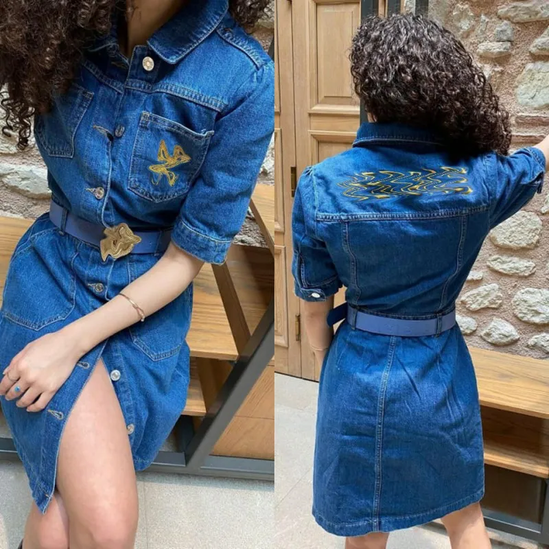 Abbigliamento firmato da donna Abiti estivi Abito da donna Camicia di jeans con lavaggio vintage Abito a maniche corte Abbigliamento da donna di alta qualità