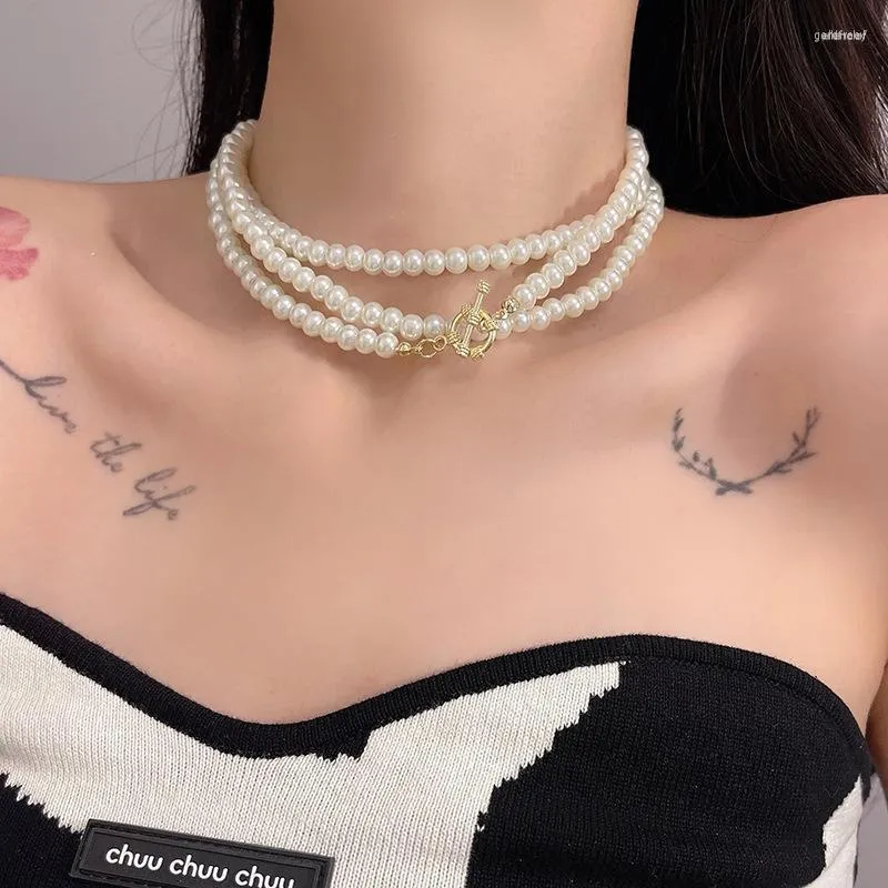 Chains Women Pearl Necklace Female Retro Exaggerated Multiple Wear Method Long Necklcae