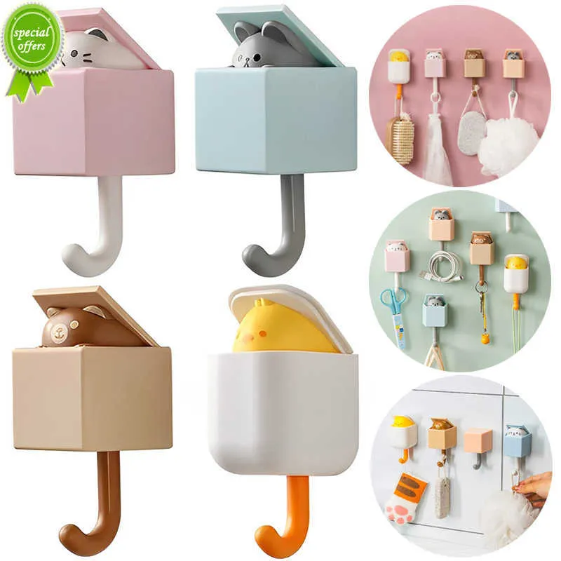 Set Of 4 Peek-a-boo Cat Wall Hooks Cute Peeping Animal Coat Hanger Wall Decorative Utility Racks For Key Hat Scarf - View #5