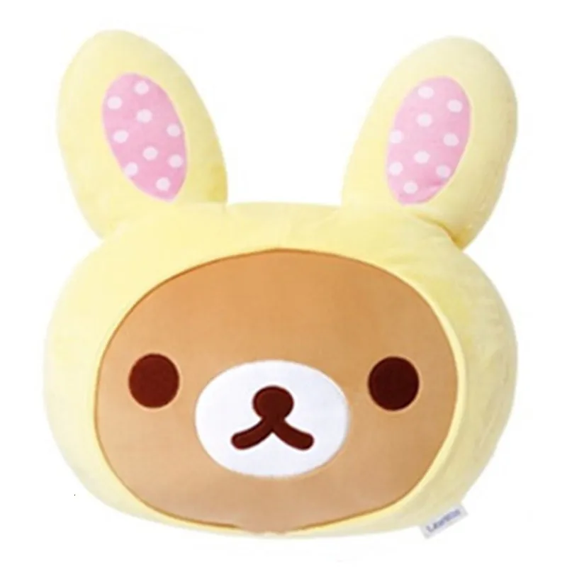 Stuffed Plush Animals Kawaii Easter Bunny Rilakkuma Plush Pillow Anime Bear Head Shape Cute Round Pillows Decor Home Sofa Room Decoration Kids Toys 230626