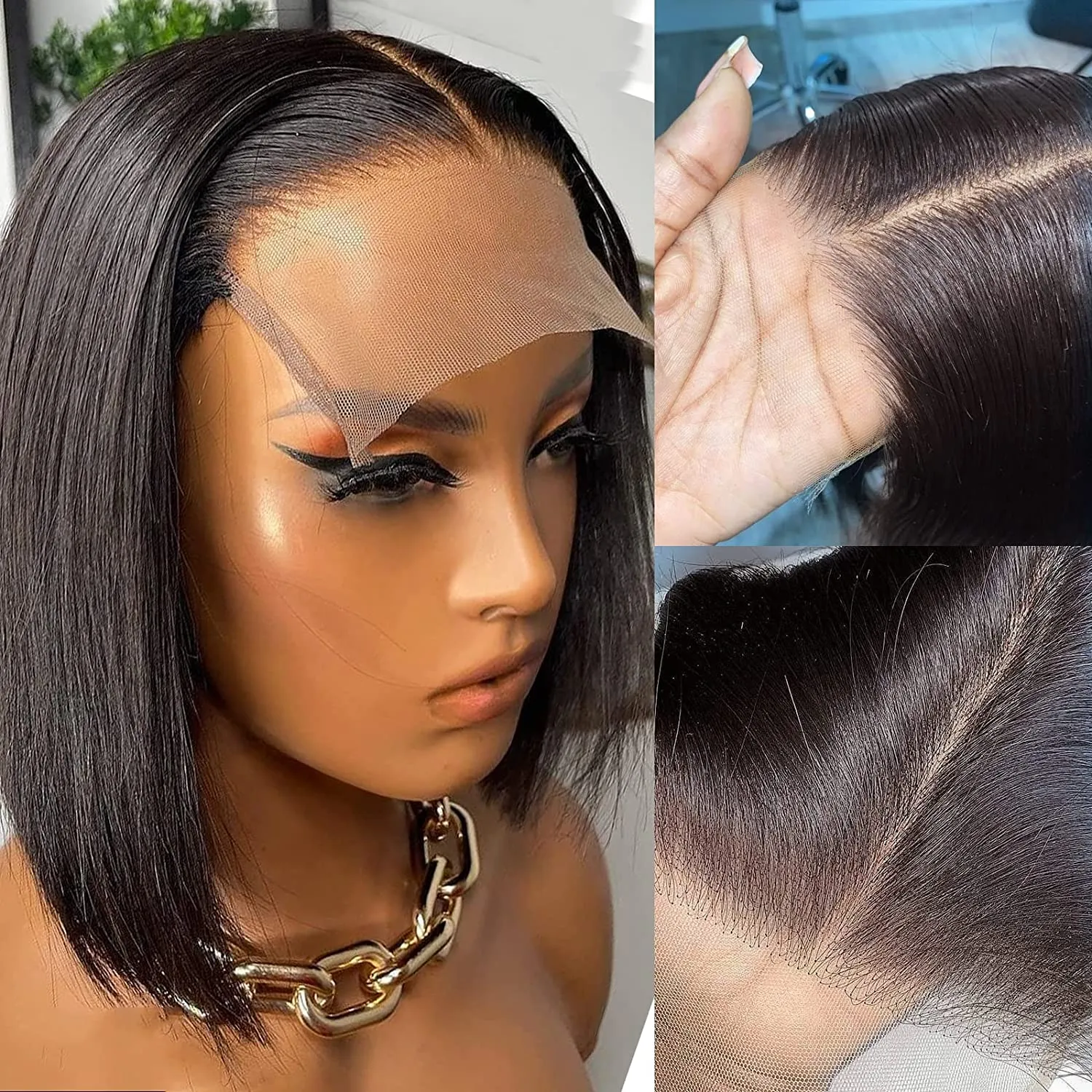 Kurze Bob Perücken Echthaar 13x4 Spitze Frontal Bob Perücken Brasilianisches Menschenhaar Gerade Bob 4x4 T Teil Spitze Verschluss Perücken Für Frauen