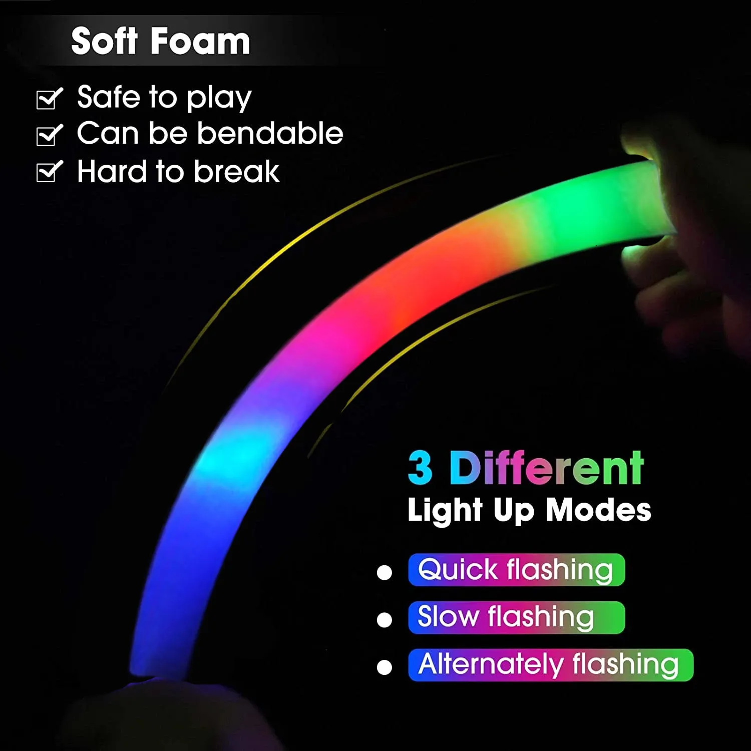 Foam Glow Sticks-192 Pcs Light Up Sticks Party Favor Glow in The Dark Party Supplies with 3 Modes Colorful Flashing Light Up Toys for Party Wedding