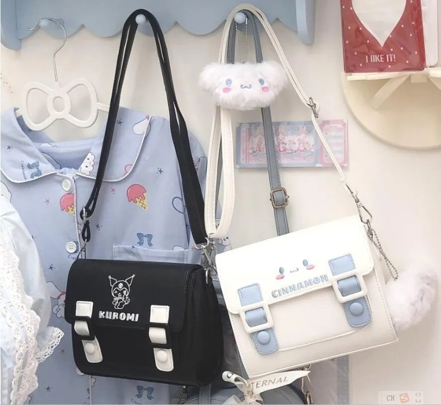 Lovely Pink White Melody Cinnamoroll PU Square MINI One Shoulder Bag Girl CuteAccessories Messager Bag con bottone 3 colori