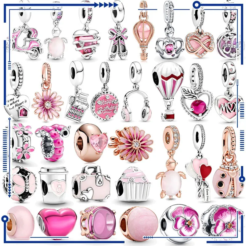 Ciondoli Pandora in argento sterling 925 Serie rosa rossa Ciondolo moto caffè adatto per braccialetto fai da te primitivo Gioielli da donna Accessori moda Regalo 1