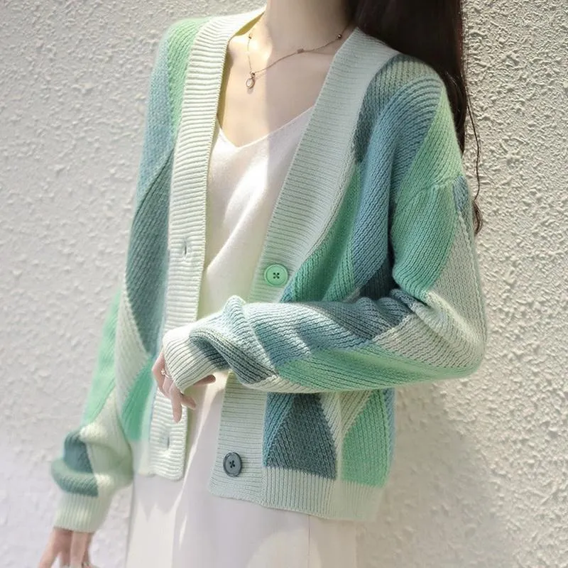 Women's Knits Cashmere Sweaters Cardigans Female Sweater Winter 2023 Trend Harajuku Cropped Tops Kawaii Green Cute Cardigan For Women