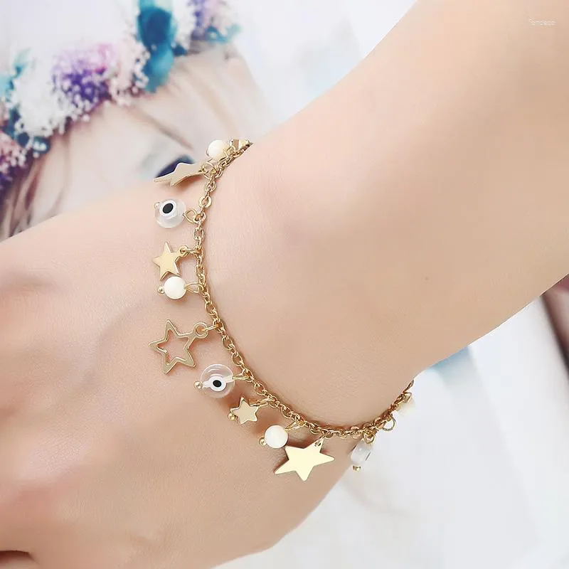 Bracelets à maillons Mode française Mini bijoux Cadeau quotidien pour femme Accessoires en forme de pentagramme Blanc Chaîne en œil du diable Délicat Charmant