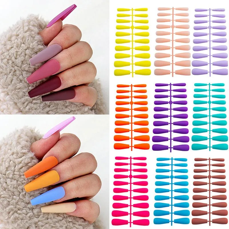 Faux ongles 20 pièces couleur unie mat Long cercueil acrylique Extension d'ongle manucure en gros presse sur Ballet faux