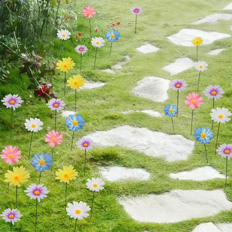 Fleurs décoratives 5 pièces piquets de fleurs artificielles tournesol marguerite piles Non-tissé tissu piquet cour jardin décor extérieur
