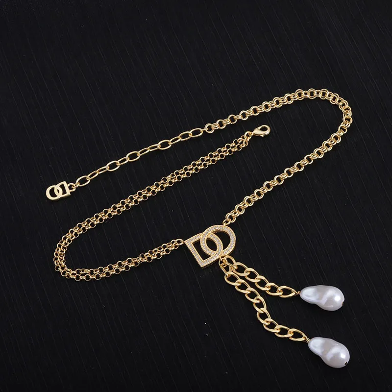 Women Pearl Chains Necklaces Designer Gold Jewelry Luxury Elegant Wedding Necklace Fashion Pendant Necklaces Strings Chokers Jewlery 236261C