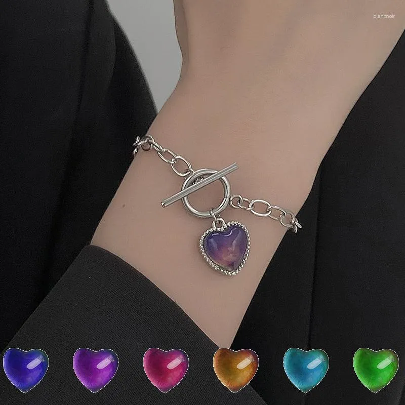 Bağlantı bilezikleri ruh hali bilezik şeftali kalp kalp Aşk kolye sıcaklık kontrol renk değiştirme kolye paslanmaz çelik zincir mücevher kadın