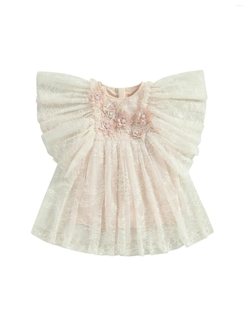 Flickaklänningar rarjuiey född spädbarn baby romper klänning blommas spets tyll tutu sommar födelsedagsfest prinsessan bodysuit (beige