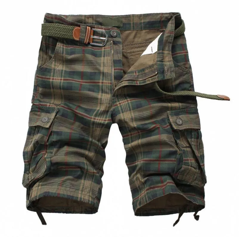 2023 Men's Shorts Mens Medium Pants Summer Cotton Outdoor Sports Beach Trend Plaid Loose Straight Large Size Cargo