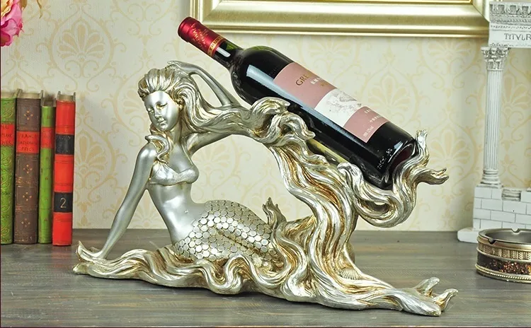Vintage Mermaid Wine Rack - Decorative Resin Sea Maid