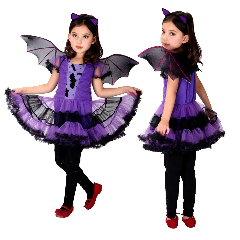 Novel Games Halloween Fancy Masquerade Party Purple Bat Girl Costume Children Cosplay Props Dance Dress Costumes For Kids Dress Girl Gift 230625