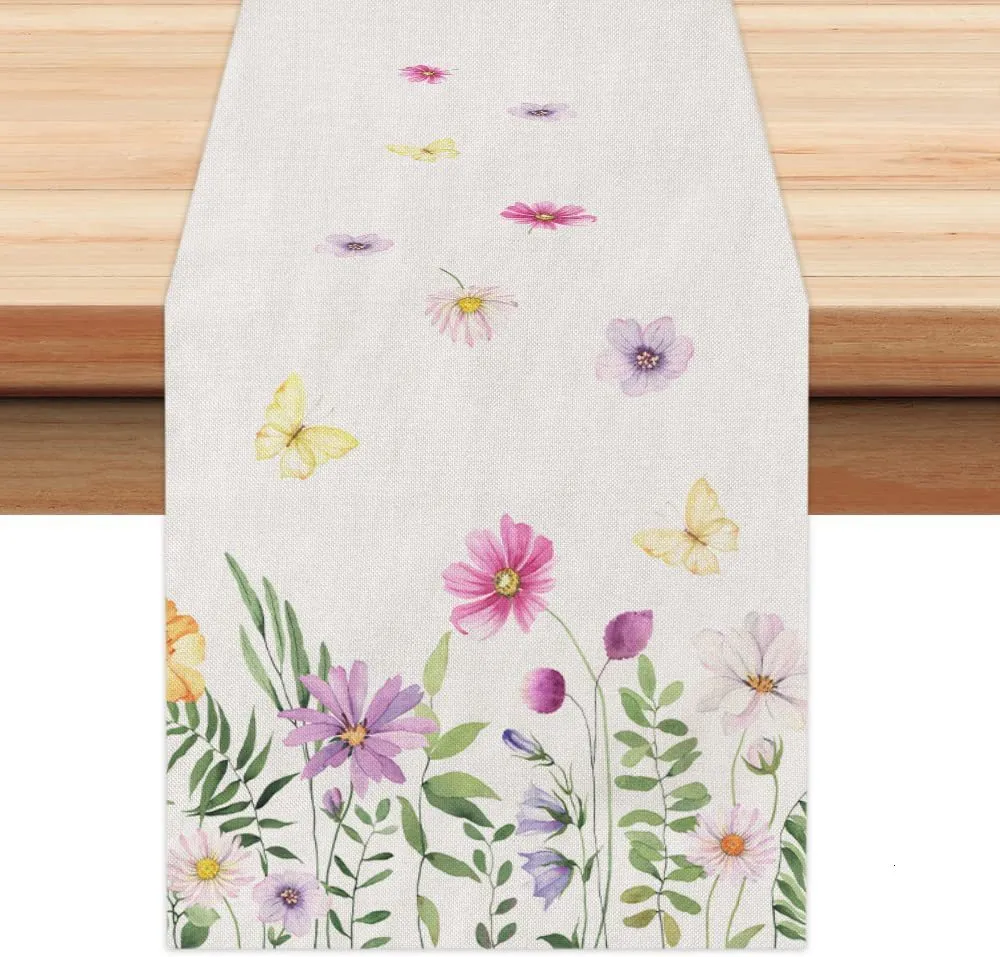 Table Runner Spring Table Runner Colorful Flower Dining Tablecloth Seasonal Spring Holiday Decor for Indoor Outdoor Dining Table Decoration 230625