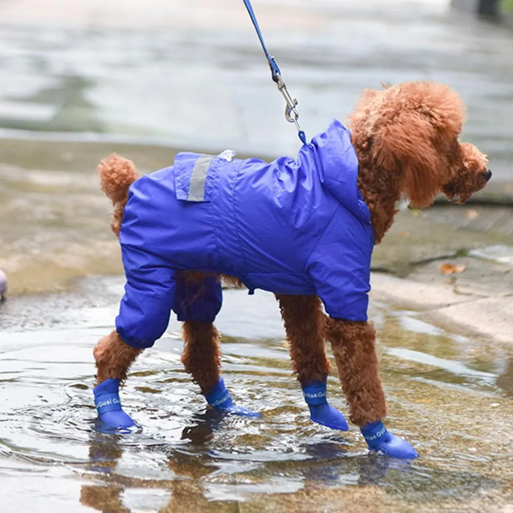 Sapatos para cães de estimação, com quatro sapatos antiderrapantes de silicone, à prova d'água, sapatos para cães, coloridos, para animais de estimação, dias chuvosos, parecem essenciais