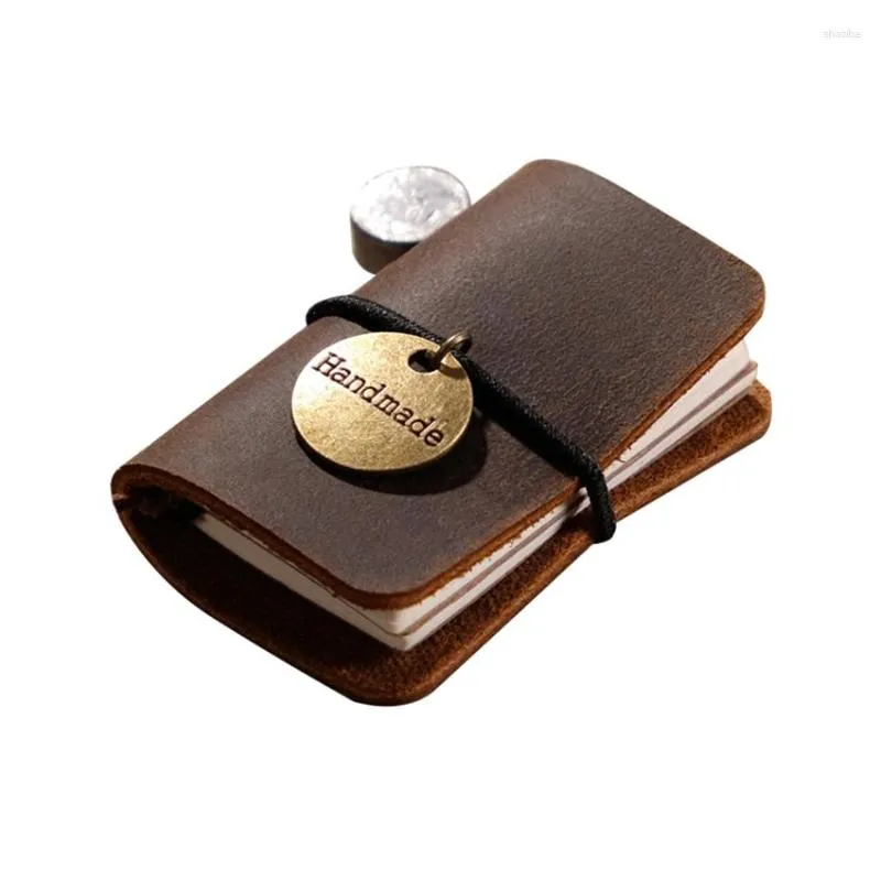 Mini Portable Rope Notebook With Metal Cover Pendant Bag dekor läderstorlek: 4,5x3 cm 32 ark tomma sida