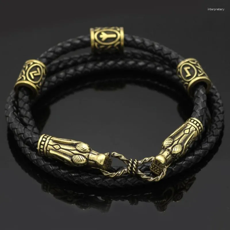 Bracelet nordique Viking Bracelet en cuir perles tête de Dragon bijoux en argent hommes cadeaux de mode Melv22