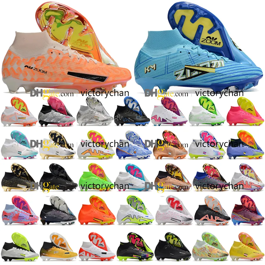 Подарочная сумка Качественные футбольные бутсы Zoom Mercuriales Superflys 9 Elite FG ACC Вязаные футбольные бутсы Мужские уличные кроссовки CR7 Ronaldo Mbappe Кожаные футбольные бутсы