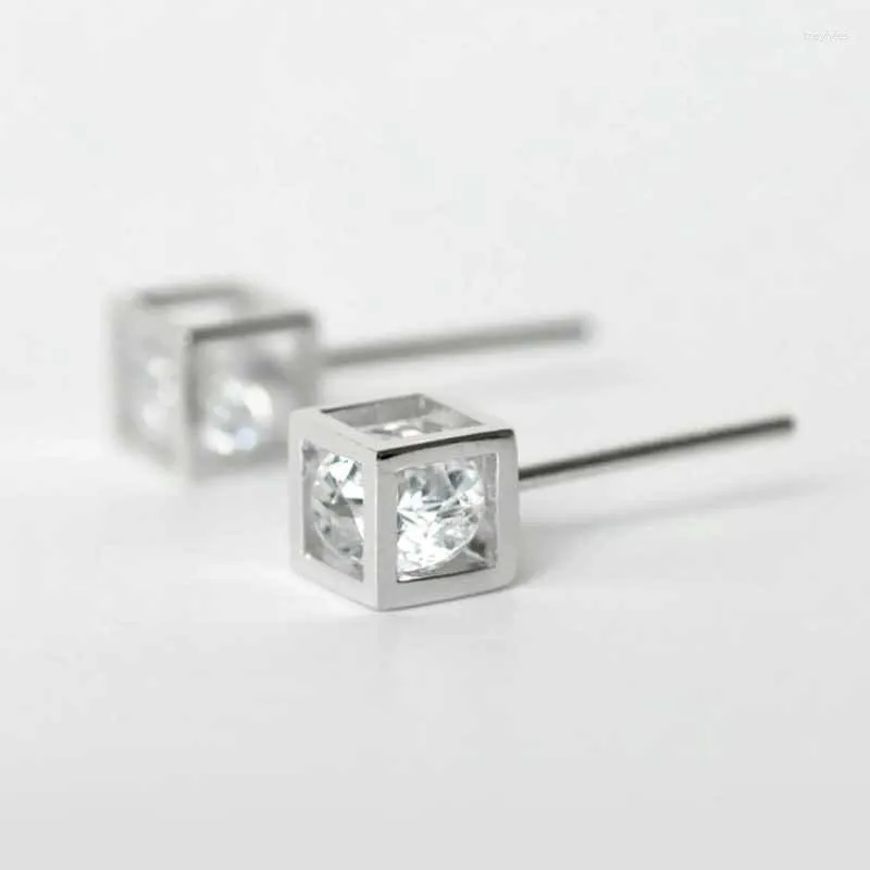 Stud Earrings WTLTC 925 Sterling Sliver Hollow Cube Cubic Zirconia Studs Geometric Post Bridal Bridesmaid Gift