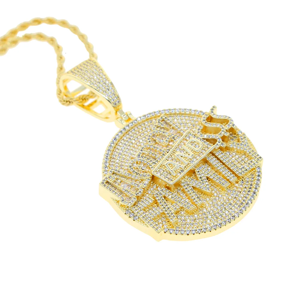Gold Plated CZ Money And Family Pendant Necklace With Iced Gold Plated CZ Money And Family Pendant Necklace With Iced