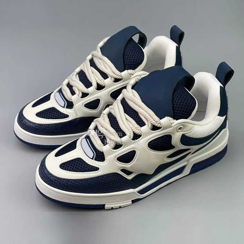 Deniz Beyaz Skate Sneaker Kuyu Nakış Lüks Tasarımcılar Erkek Ayakkabı Beyaz Mavi Kauçuk Taban Streç Pamuk Düşük Üst Kadın Sneakers