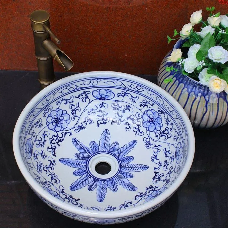 中国の従来の青と白のカウンタートップウォッシュ洗面台家のための装飾品