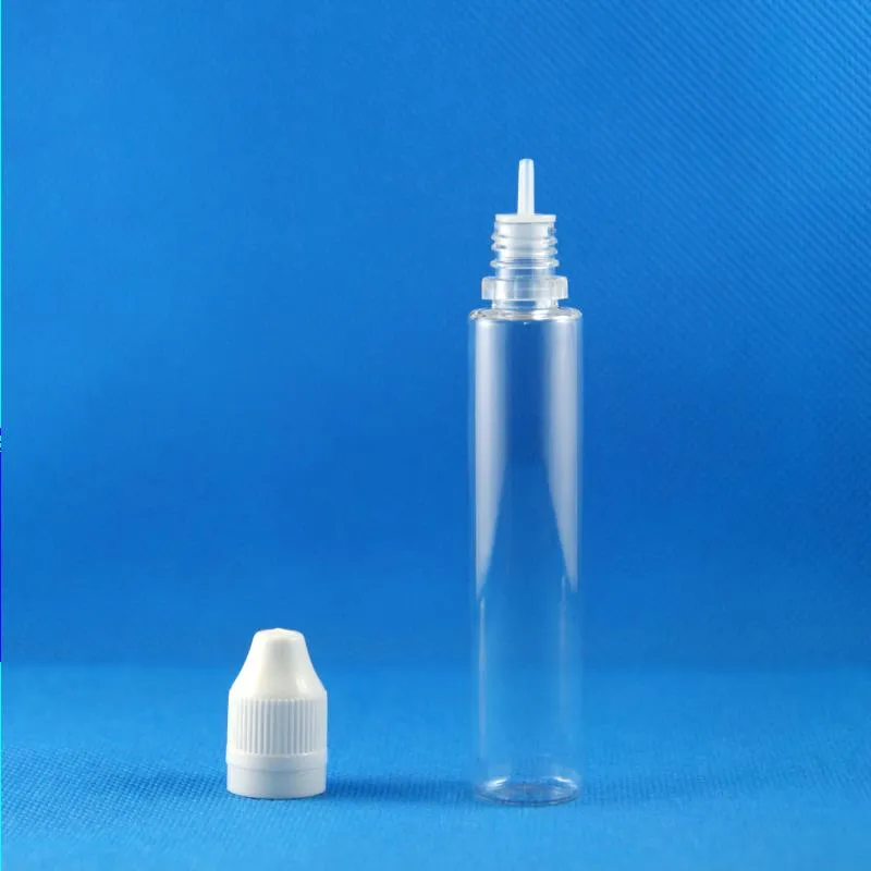 100セット/ロット30mlユニコーン透明プラスチックドロッパーボトルチャイルド耐性改ざん長い薄い先端e液体蒸気ジュースe-liquide 30 ml vqdq