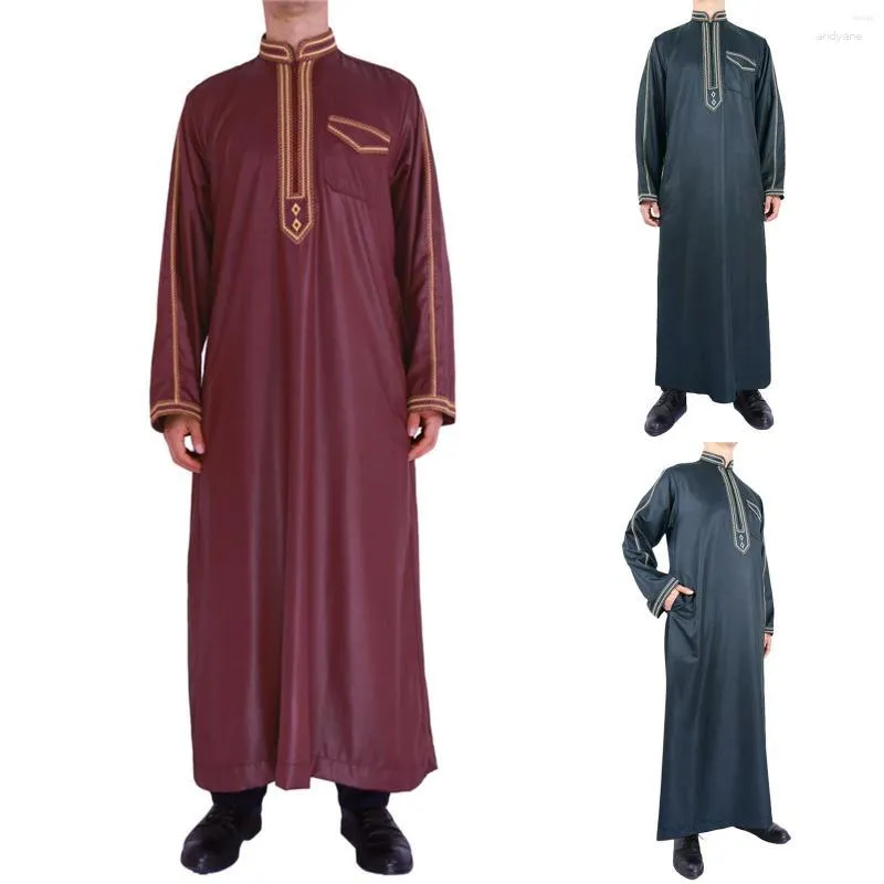 Mäns casual skjortor män manliga arabiska nationella tryck robe v hals långärmad split hem blus herr vit klänning skjorta med slips