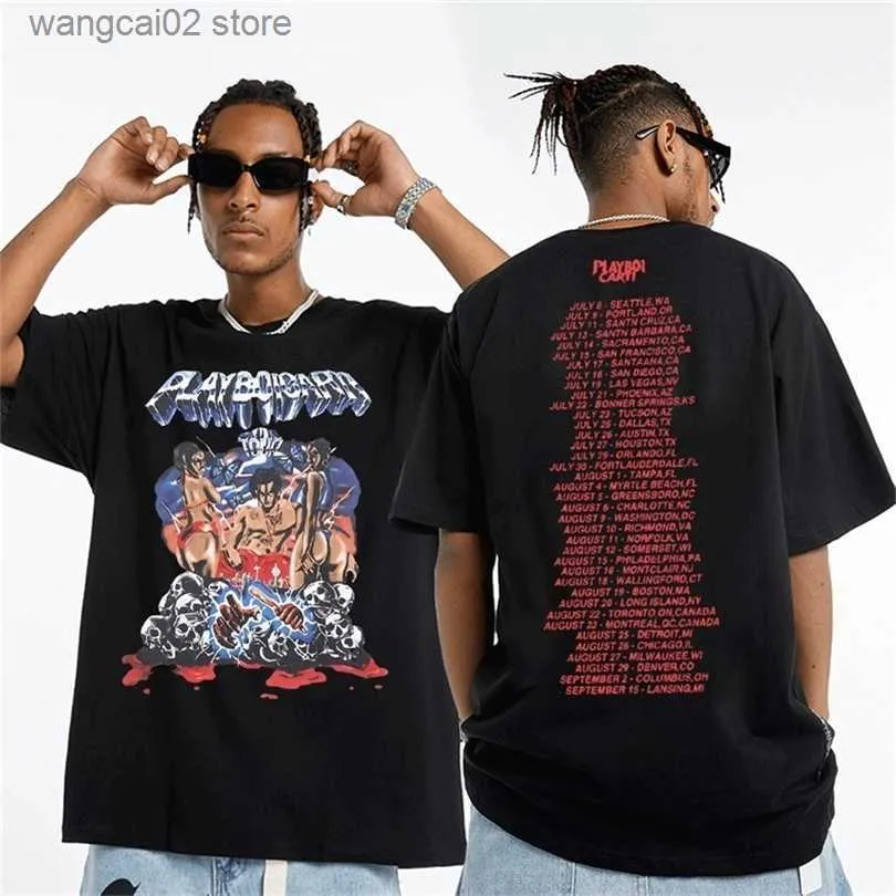 Мужские футболки Рэп Playboi Carti Европейские и американские улицы Vintage HipHop TShirt Мужчины Хлопок с коротким рукавом Футболки Музыка Футболка Одежда T230626