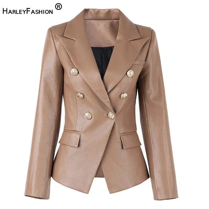 Vestes Harleyfashion nouveau Design kaki veste en cuir Pu Double boutonnage mince Fiess qualité décontracté printemps femmes Blazers