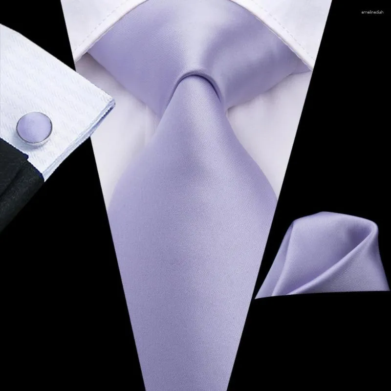 Bow Ties Lilac Violet Solid 2023 Elegant Mens Hanky ​​Cufflink Silk Slips för män Bröllopsfest Affärsmodemärke Hi-Tie