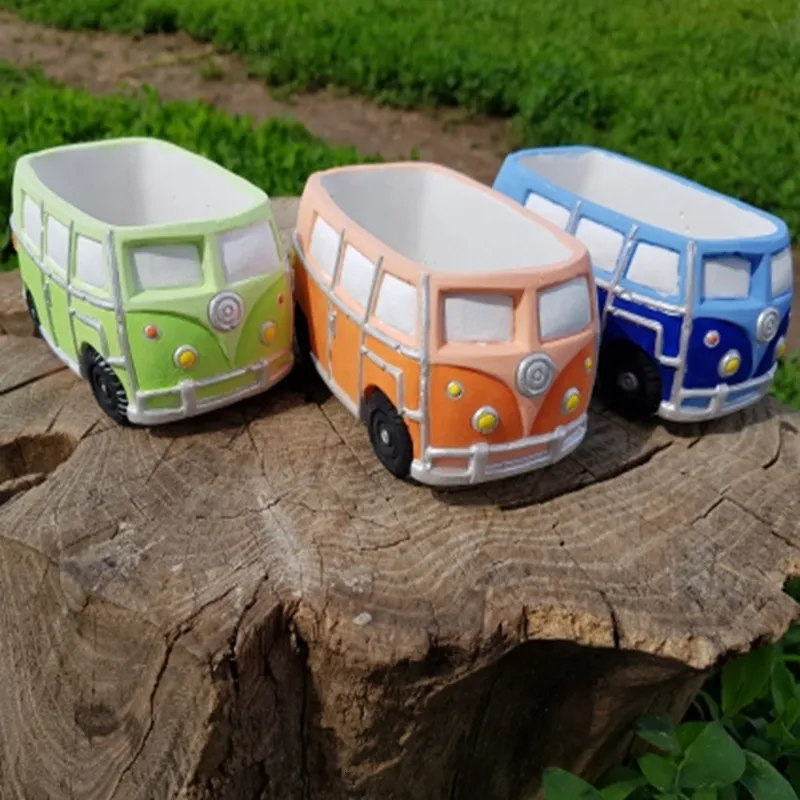 Arti e mestieri Van Bus Retro Car Concrete Cemento Vaso di fiori Stampo in silicone Fioriera succulenta Stampo Argilla fai da te 230625