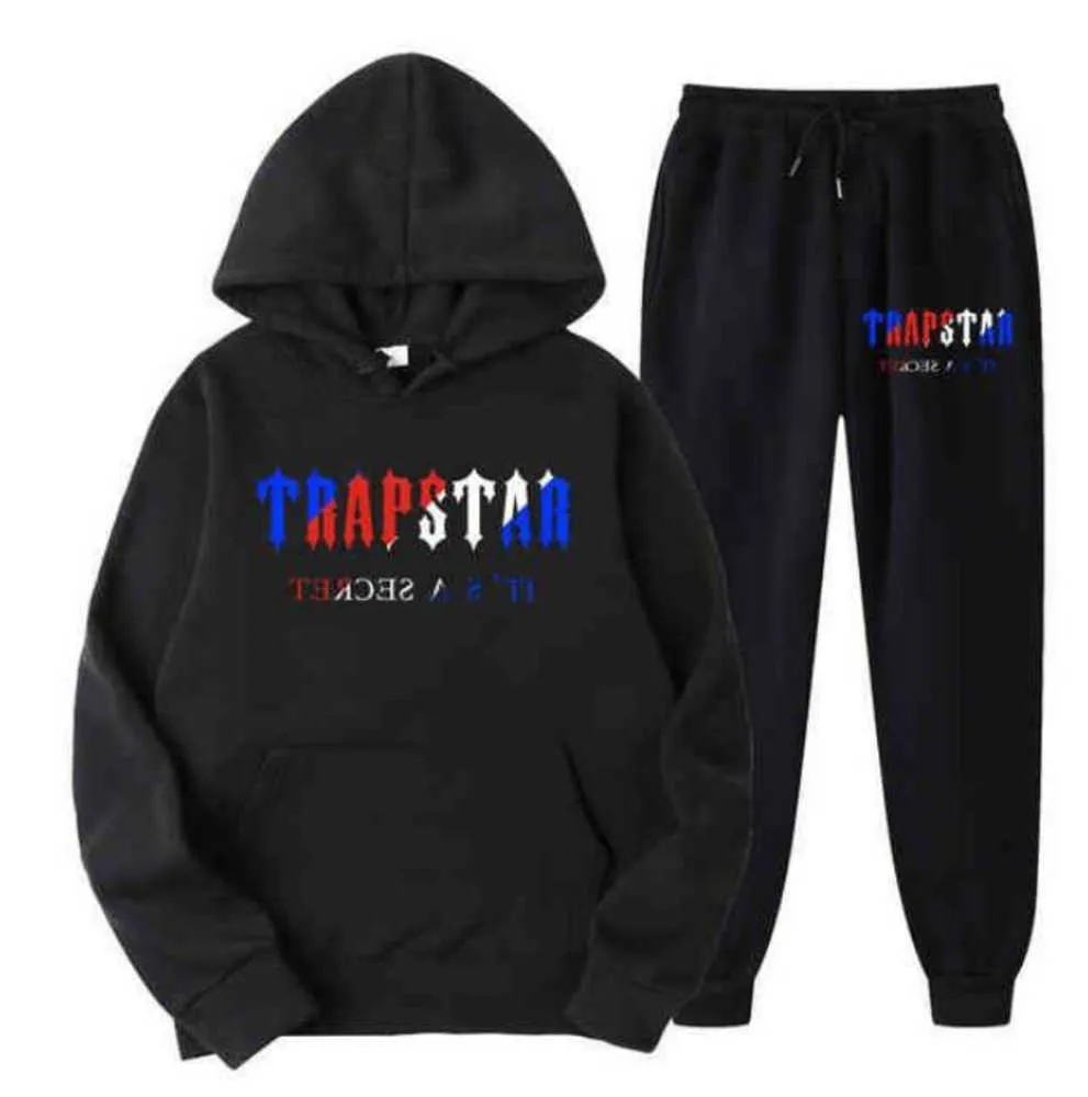 Спортивный костюм Trapstar Brand Печатная спортивная одежда Мужские футболки 16 цветов Теплый комплект из двух предметов Свободная толстовка с капюшоном Брюки Trend fashion 657ess