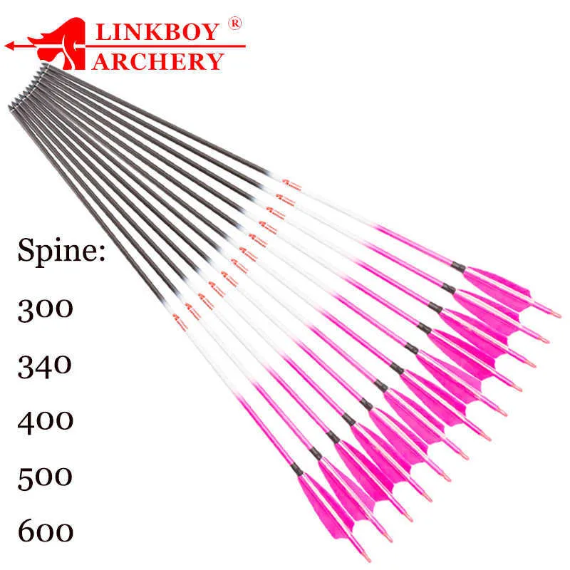 Bow Arrow 6/12st Linkboy Archery Arrows för Bow Spine300-800 ID 6.2mm Compound Traditionell Bow Hunt AccessoriesHKD230626