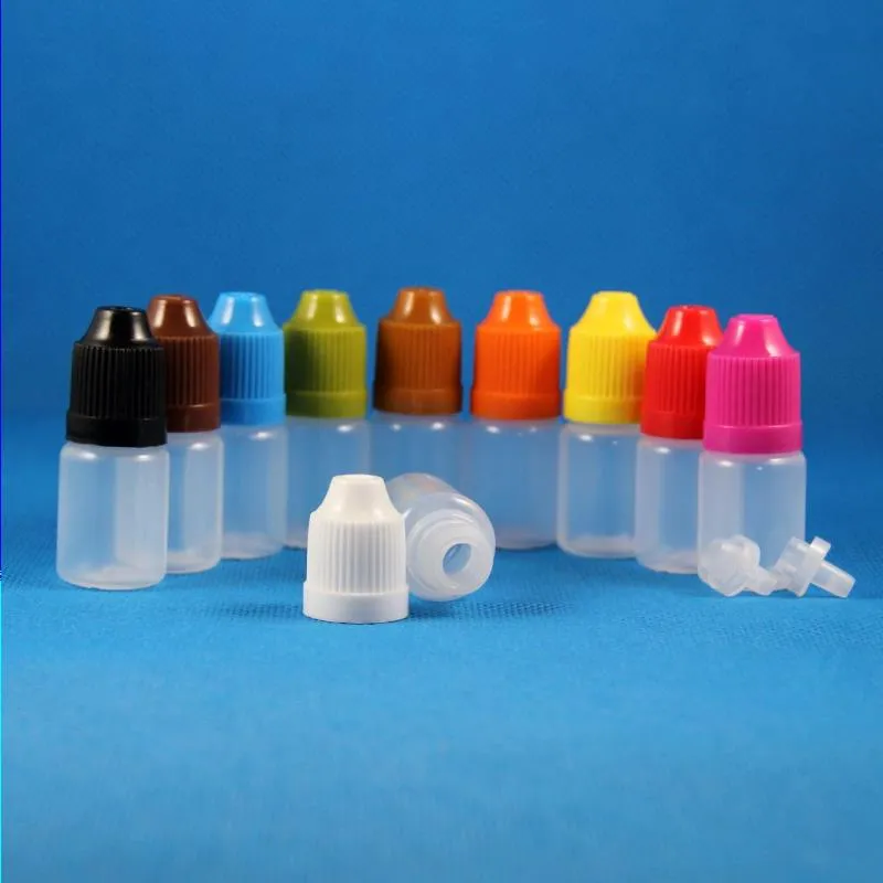100 шт. 5 мл (1/6 унции) пластиковые бутылки-капельницы с защитой от детей колпачки советы LDPE для жидкости для электронных сигарет 5 мл Eoaja