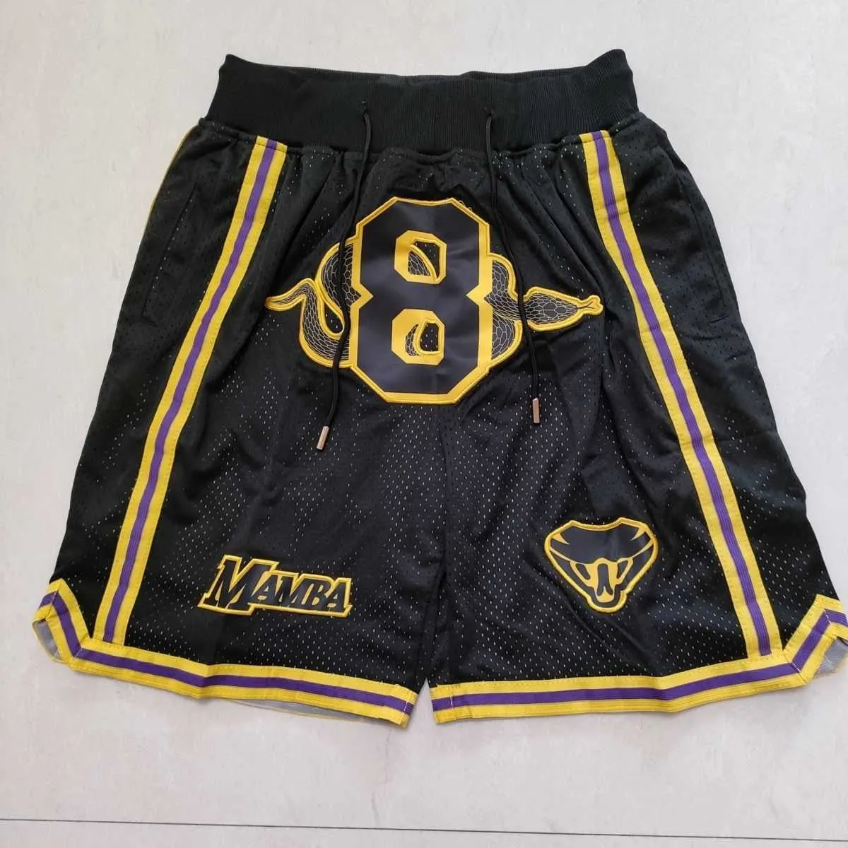 Erkekler pantolon lakers kobe mamba ruhu basketbol şortu boyut 8 ve 24 siyah yılan kobe zip cep b6gq ile