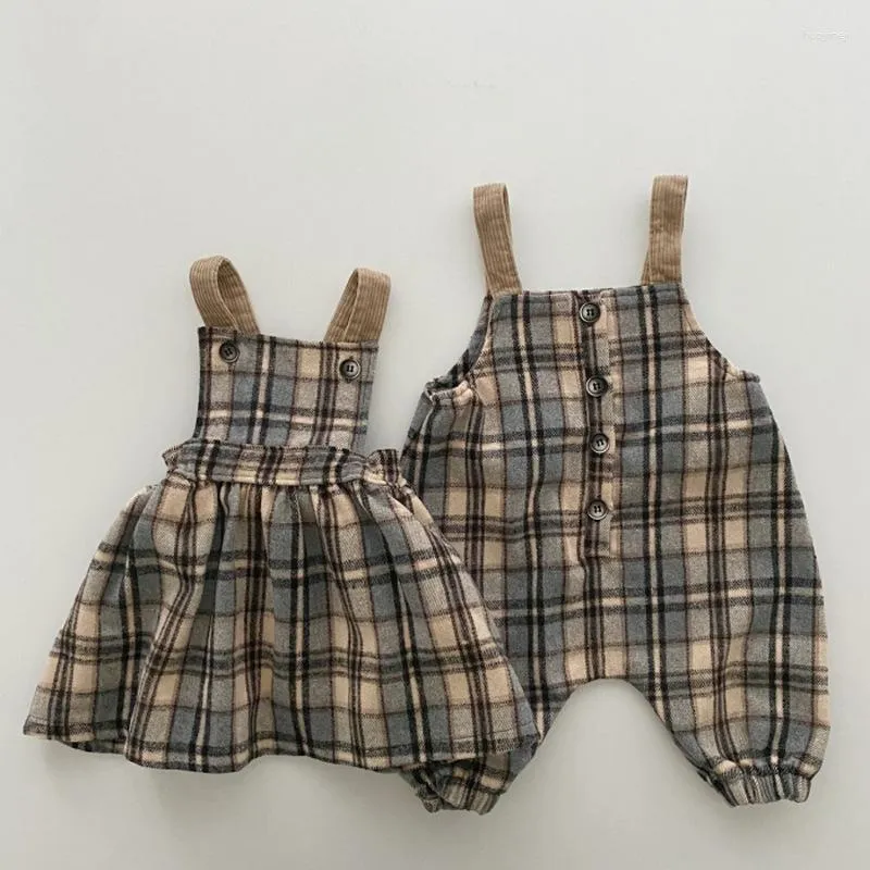 Vestidos para meninas Irmã Irmão Roupas combinando Nascido Crianças Bebê Menino Macacão Calças Babete Vestido Famliy Outfit