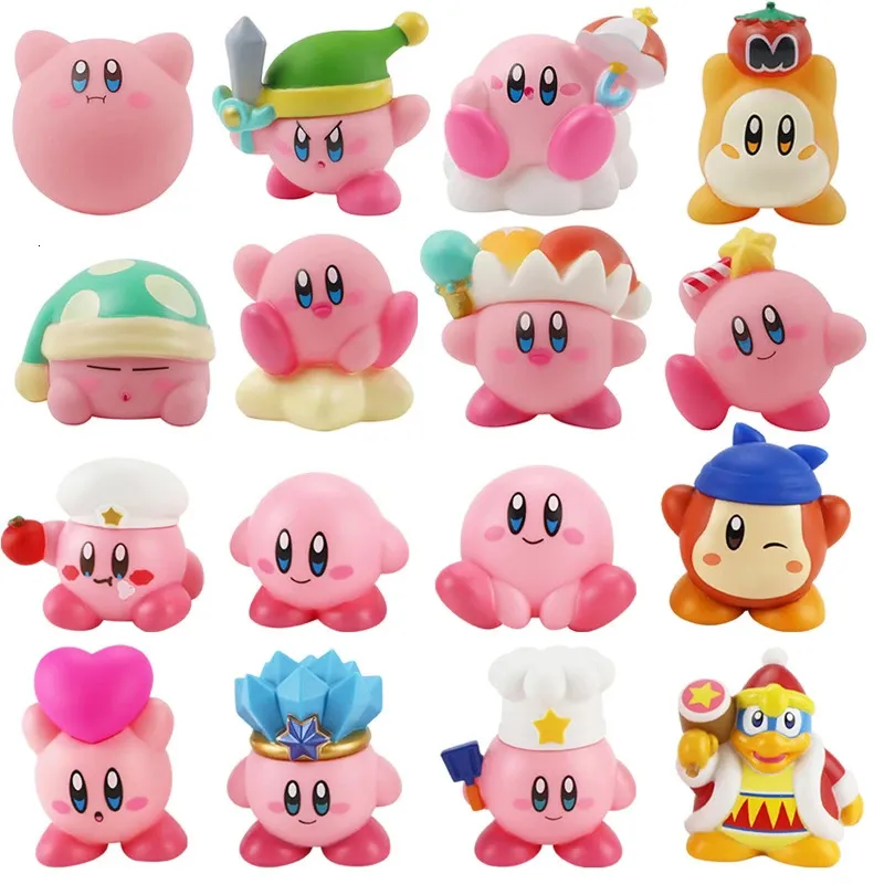 Action Toy Figures 8st anime Games Kirby Action Figures Toys Pink Cartoon Kirby PVC Söt figur Action Toy Christmas Gift for Children 230625