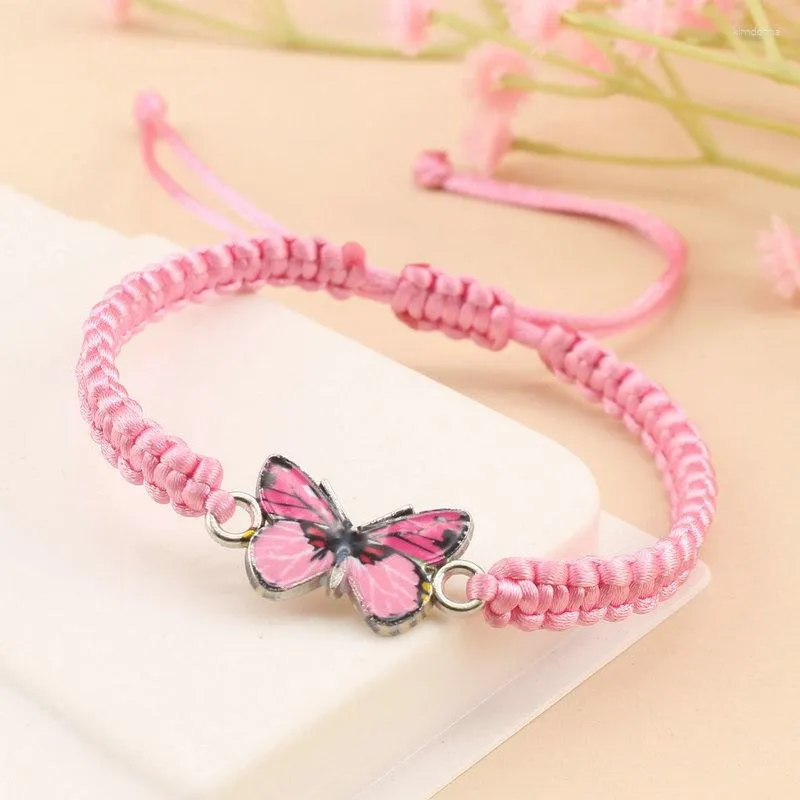 Charm Bracelets Pink String Bracelet For Women Handmade Braided Adjustable Length Butterfly Bracelets&Bangles Girl Fashion Jewelry Gift