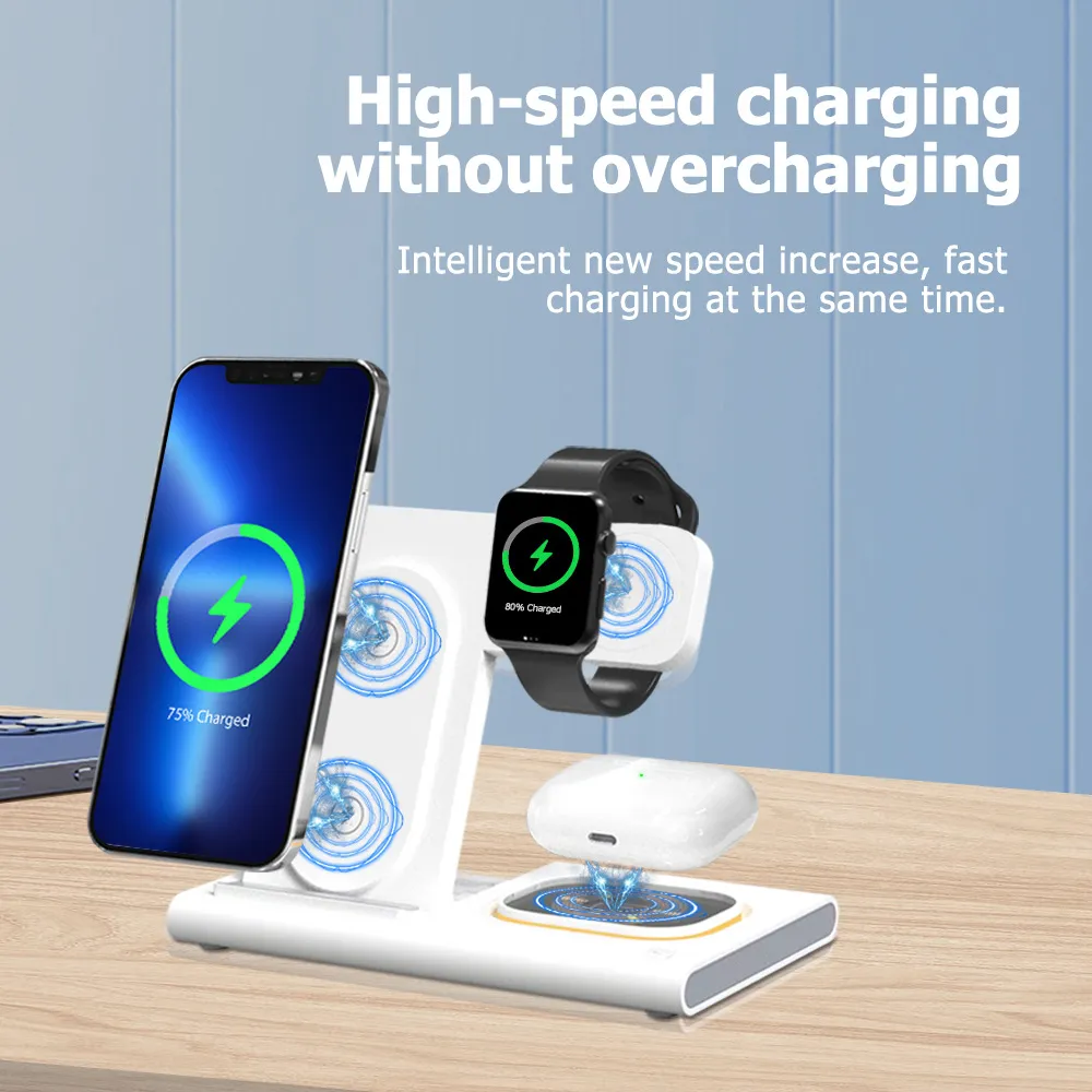 Universal 3in1 15W Qi Wireless Charger Mini Fast Charging Station för iPhone 13 12 Pro Max AirPods Pro Apple Watch 6 5 4 3 2