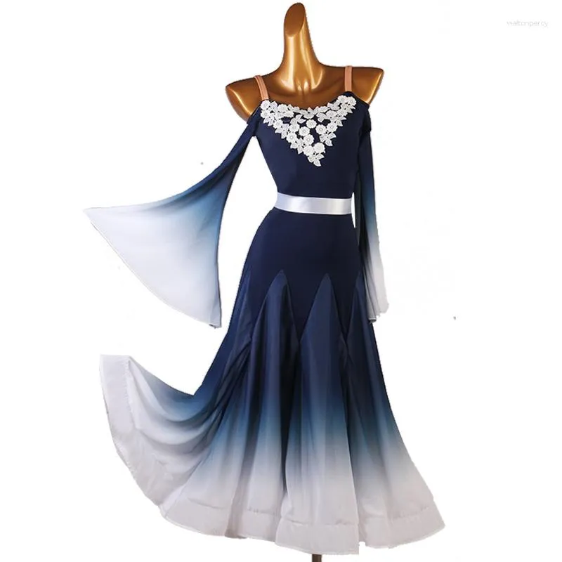 Stage Wear Women Ballroom Dance Competition Dresses Sexy Trumpet Sleeve Waltz Dress Standard Dancing Costume