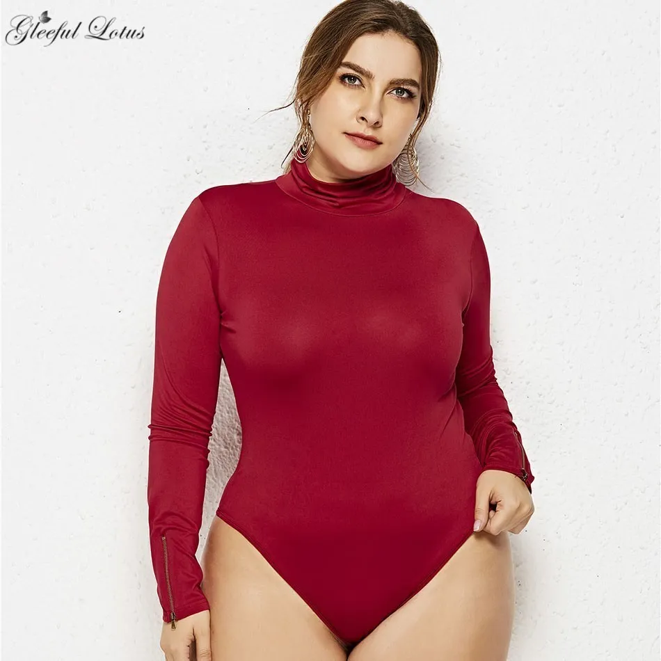 Femmes Combinaisons Barboteuses Sexy Plus La Taille Body Col Roulé Barboteuse Moulante À Manches Longues Coton Automne Hiver Dames Tops Maigre Noir Blanc Rouge 230625