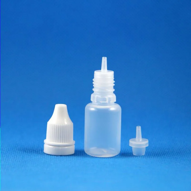 100 conjuntos de frascos conta-gotas de plástico de 10 ml tampa de prova de violação longo e fino bico de ponta de agulha para e líquido gota vapor e-líquido 10 ml gvrbp