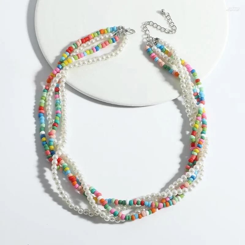 Chaînes Miwens 4 pièces/ensemble colliers de perles simulées acryliques pour femmes perles multicolores déclaration Chokcers collier cadeaux de perles artificielles