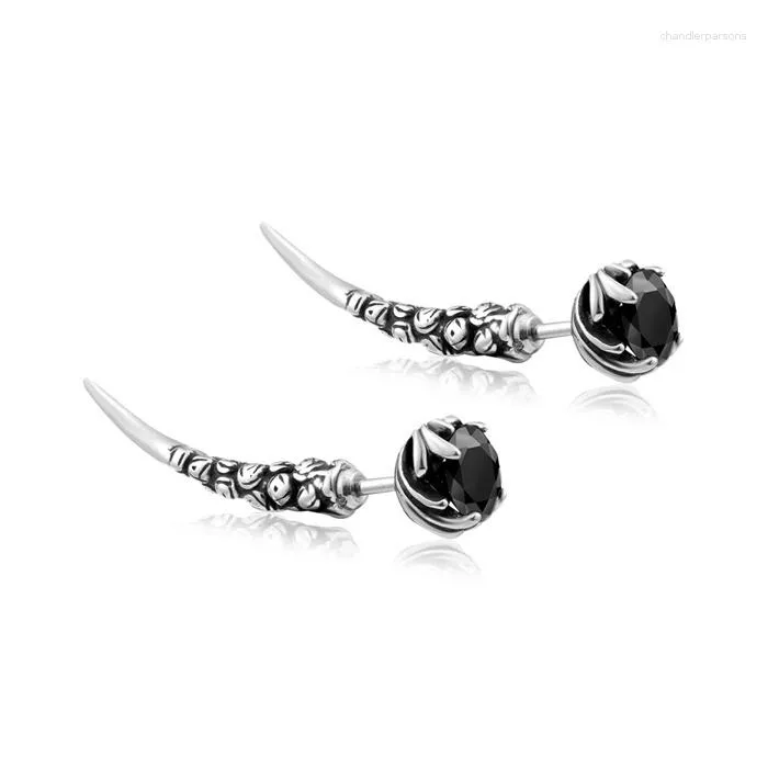 Brincos Stud Aço Inoxidável 316L Dupla Face Flower-de-luce Preto CZ Stone Frente e Atrás Joias Masculinas Jaqueta Gótica Orelha