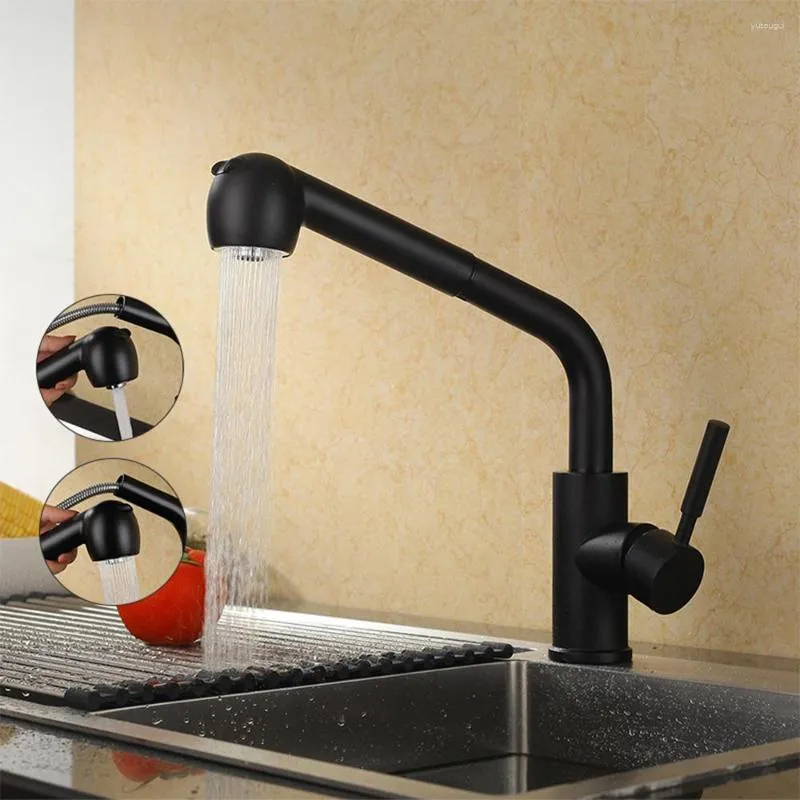 Kitchen Faucets SKOWLL Deck Mount Faucet Single Handle Pull Down Sprayer Matte Black PX-12